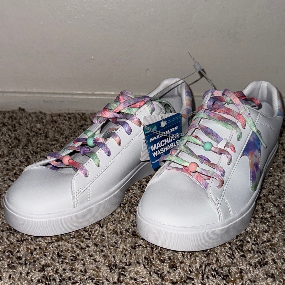 Skechers Women's White Sneakers with Colorful Laces